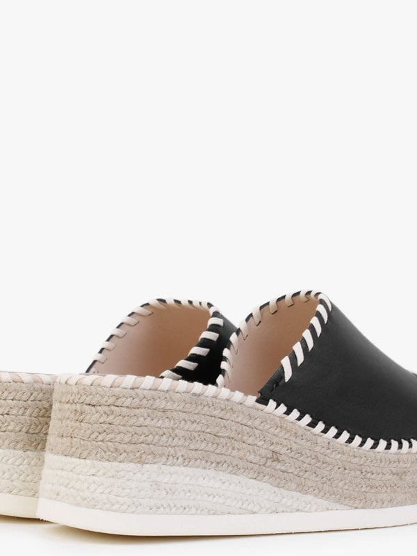 Citron Black Leather Wedge Mules