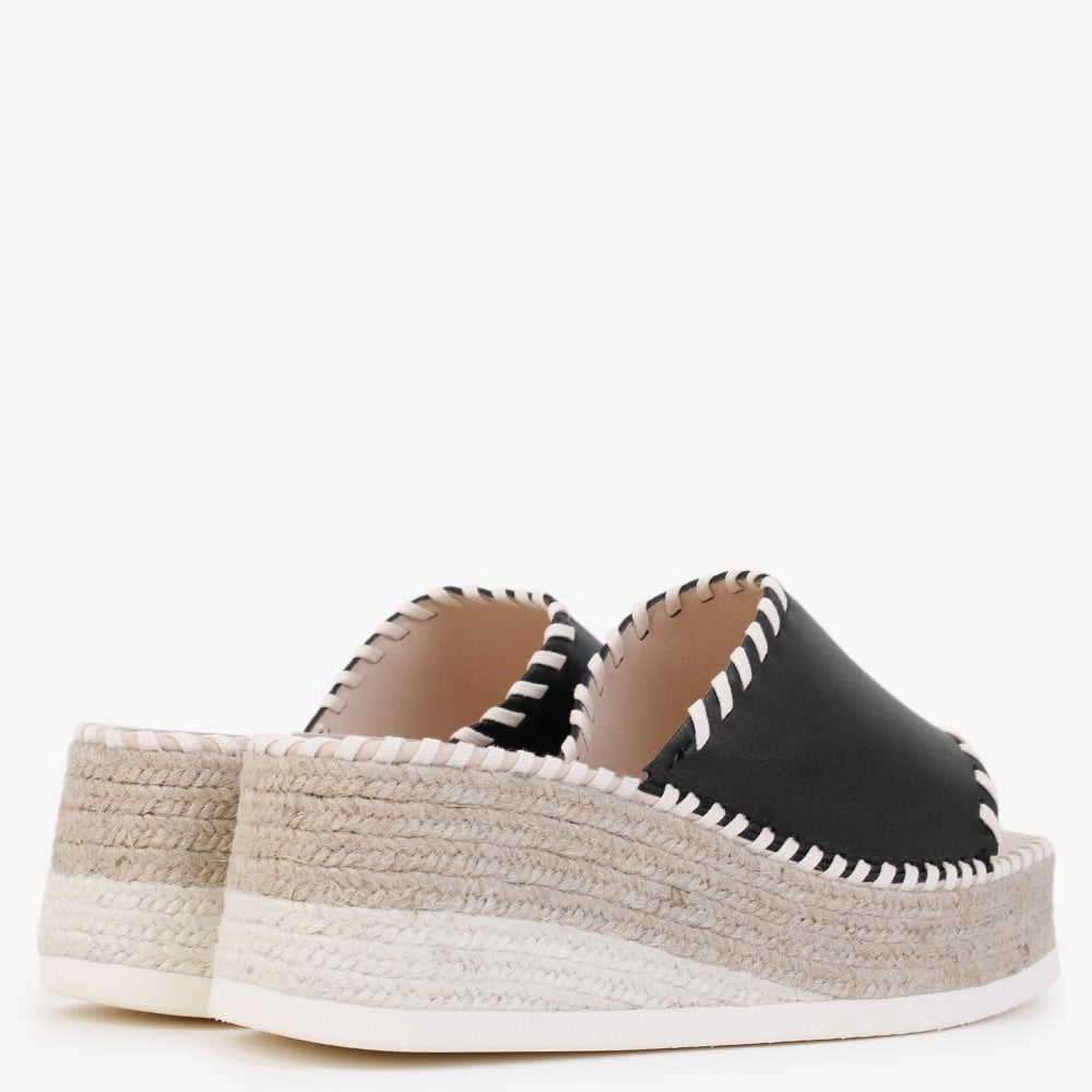 Citron Black Leather Wedge Mules