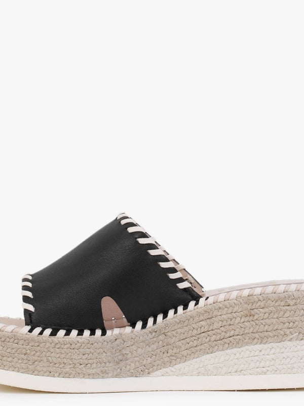 Citron Black Leather Wedge Mules
