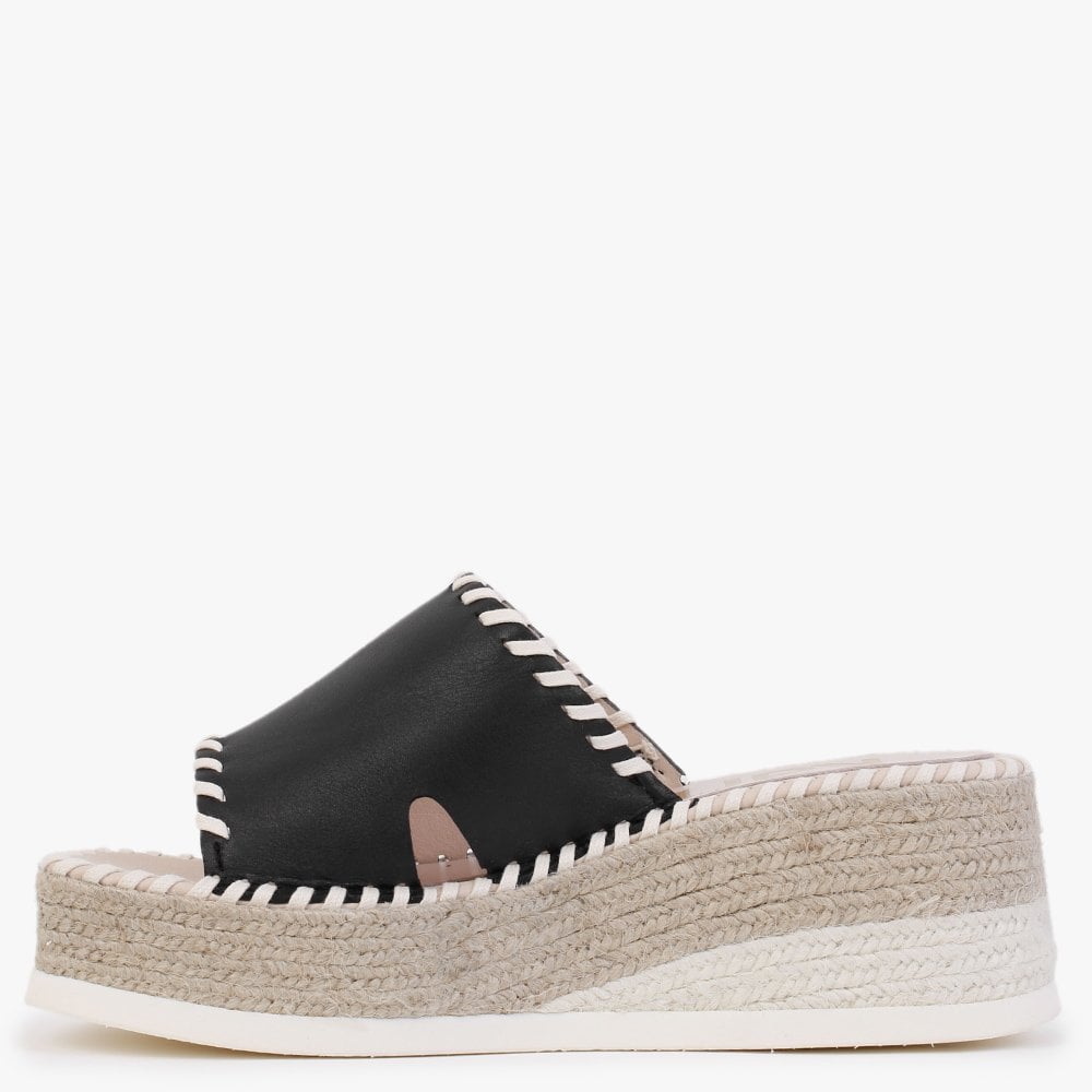Citron Black Leather Wedge Mules