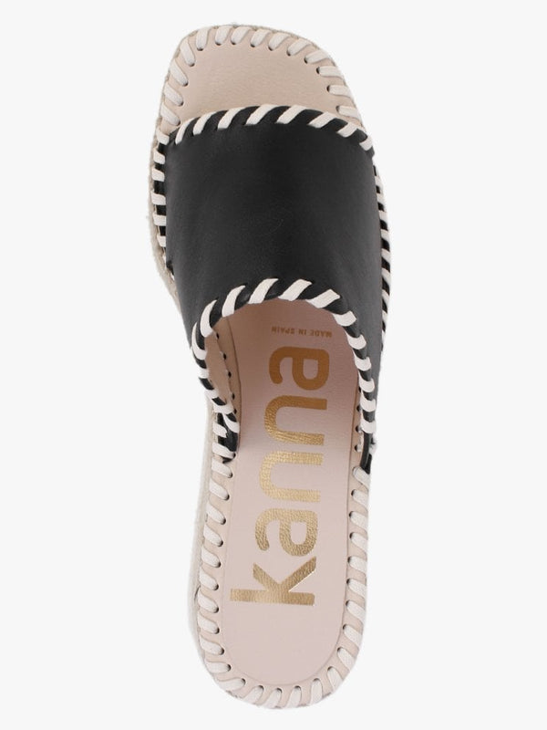 Citron Black Leather Wedge Mules