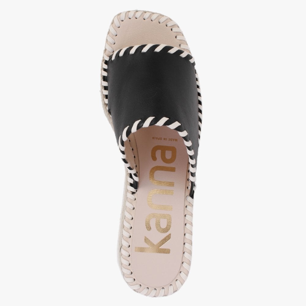 Citron Black Leather Wedge Mules