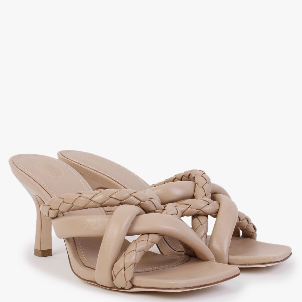 Mina Bis Skin Leather Woven Heeled Mules