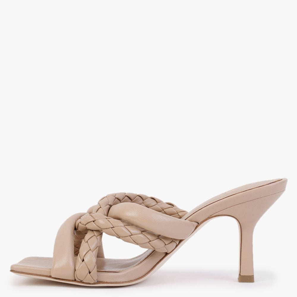 Mina Bis Skin Leather Woven Heeled Mules