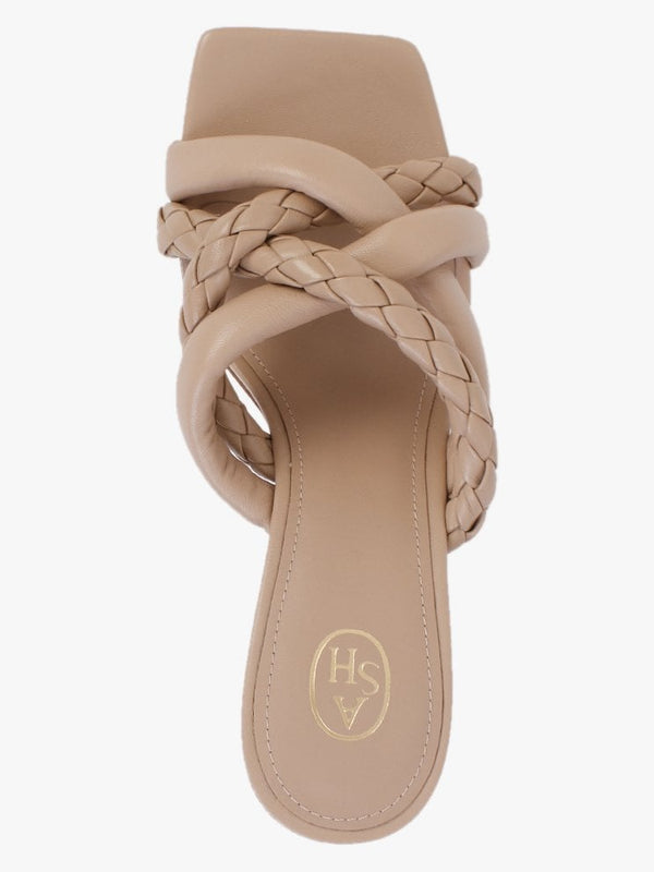 Mina Bis Skin Leather Woven Heeled Mules