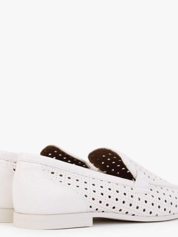 Teff Off White Leather Woven Loafers