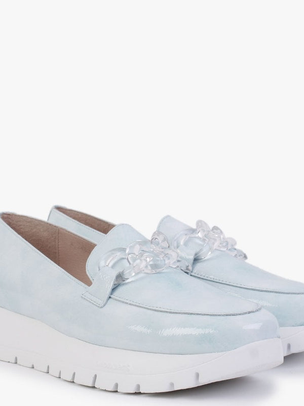 Harmonic Aloe Patent Leather Low Wedge Loafers