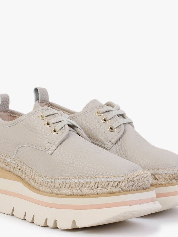 Foxglove Beige Leather Chunky Flatform Shoes