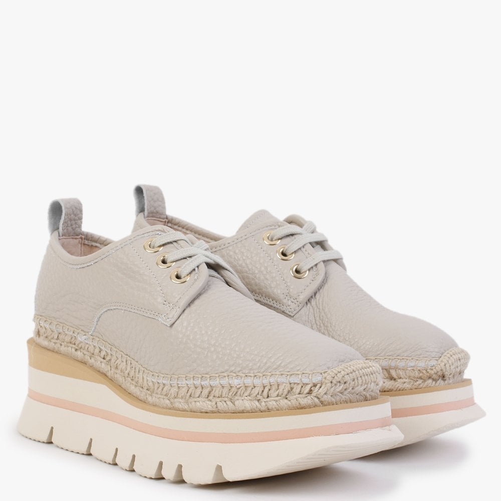 Foxglove Beige Leather Chunky Flatform Shoes
