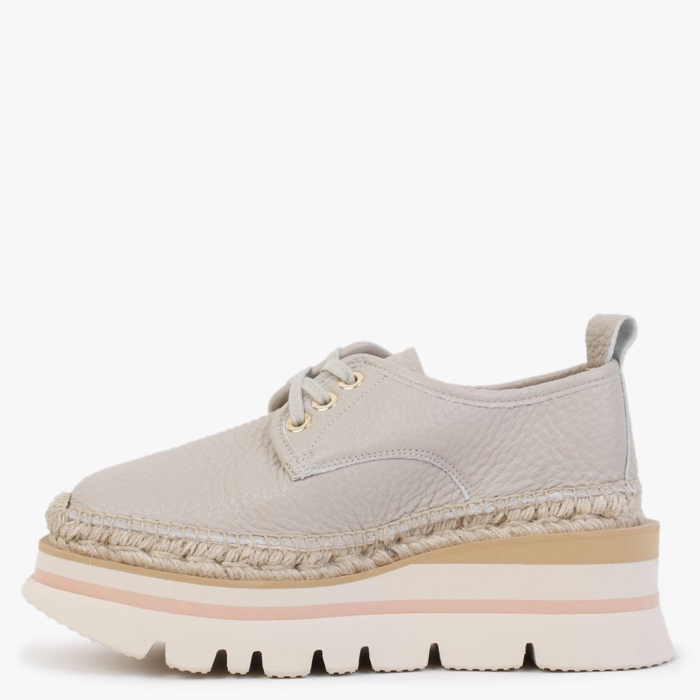 Foxglove Beige Leather Chunky Flatform Shoes