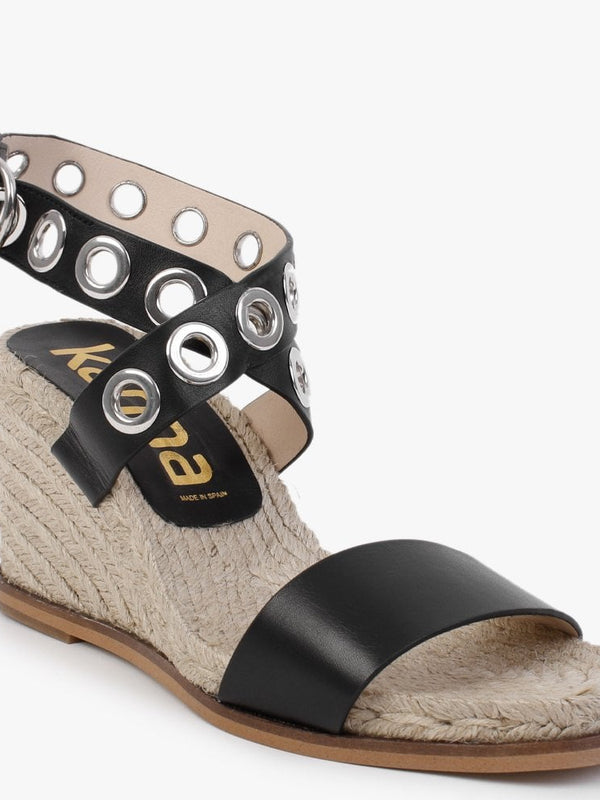 Guava Black Leather Wedge Espadrilles