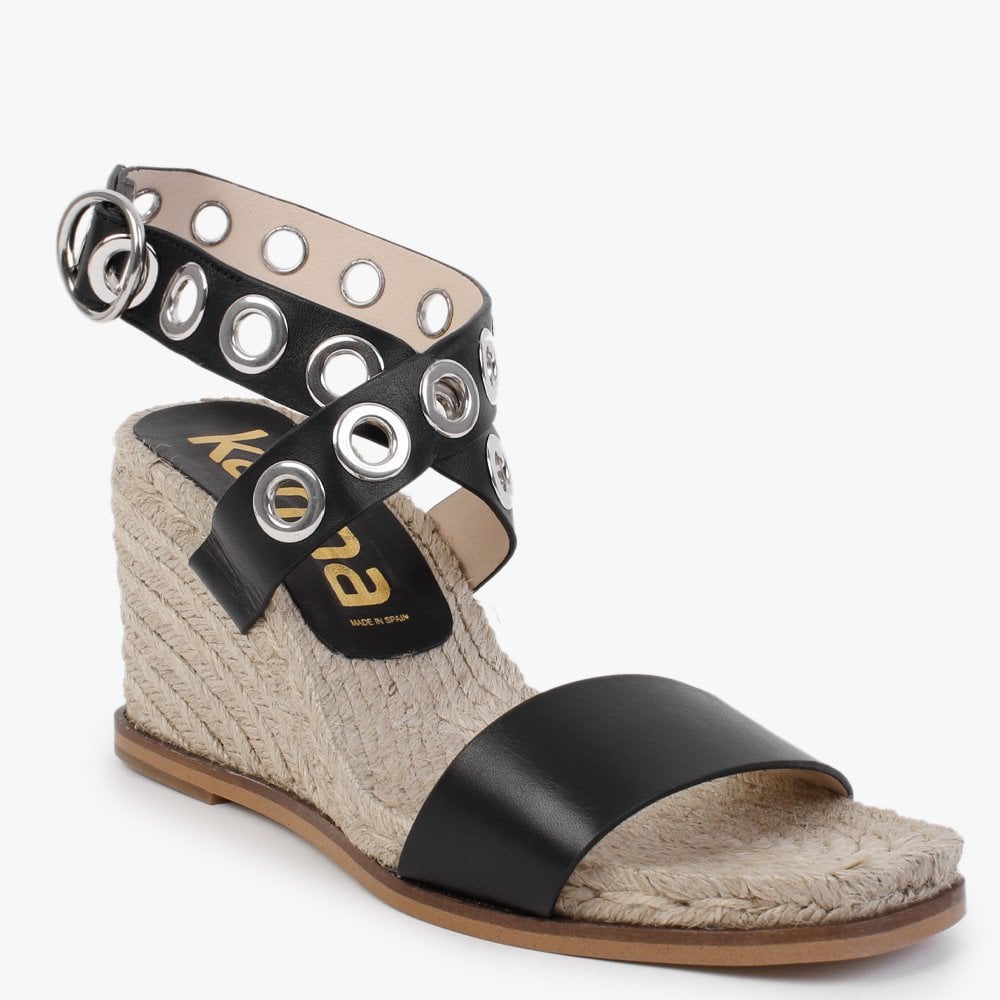 Guava Black Leather Wedge Espadrilles