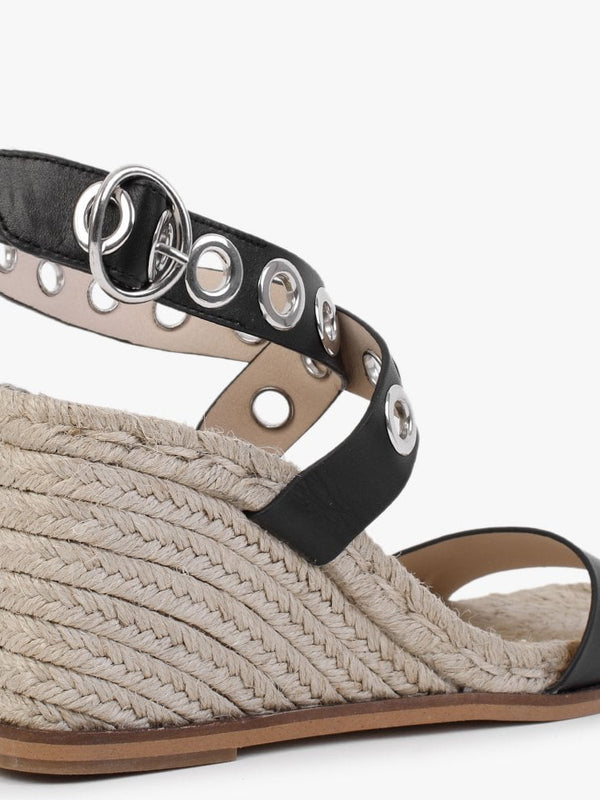 Guava Black Leather Wedge Espadrilles