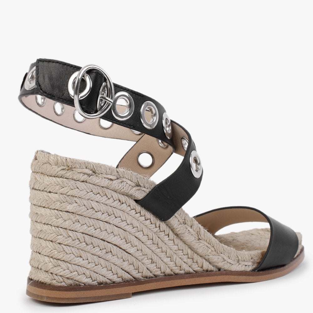 Guava Black Leather Wedge Espadrilles