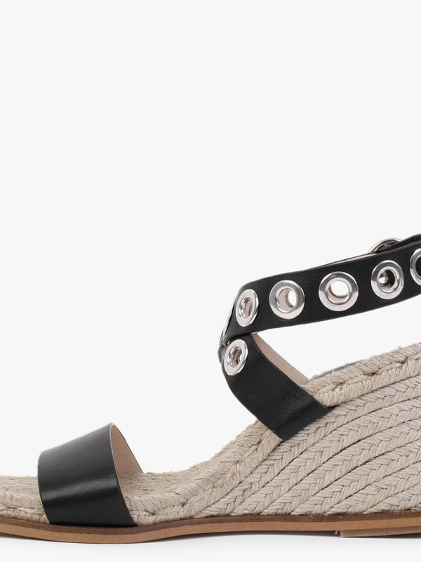 Guava Black Leather Wedge Espadrilles