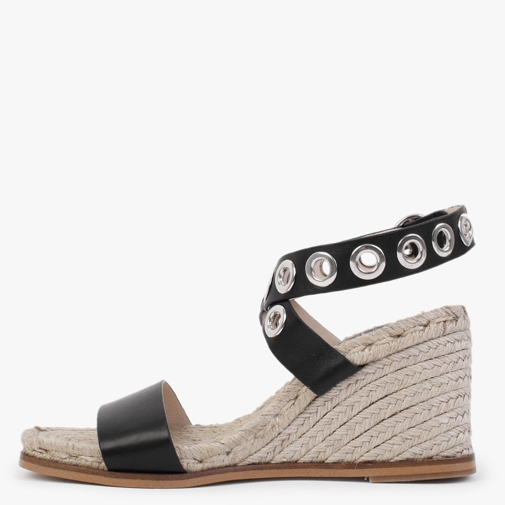 Guava Black Leather Wedge Espadrilles