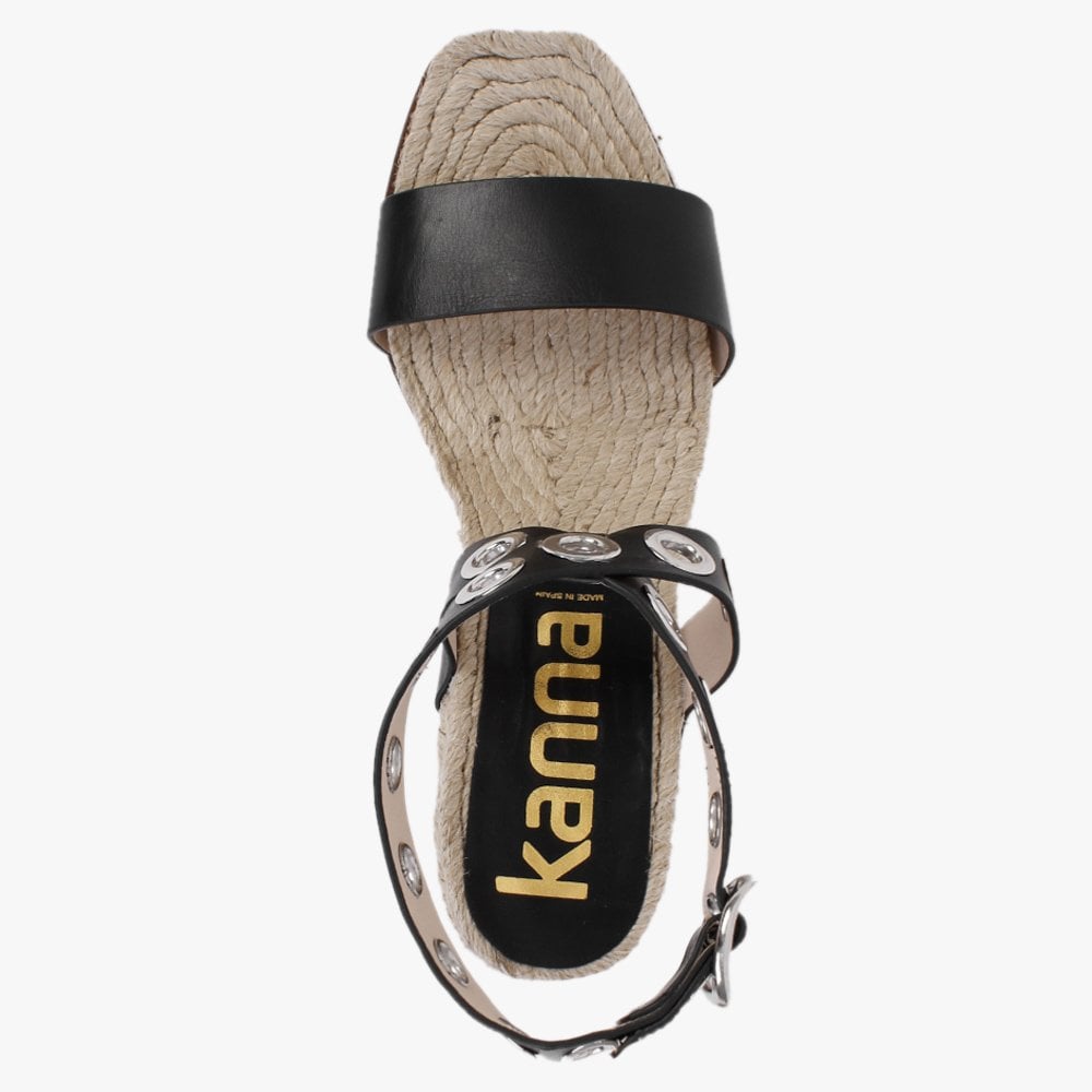 Guava Black Leather Wedge Espadrilles