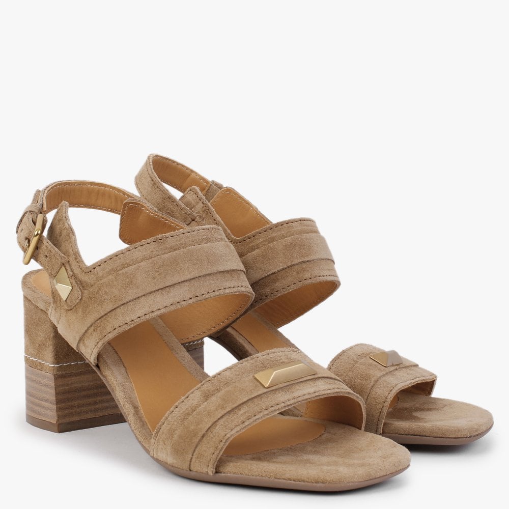 Caprese Tan Suede Block Heeled Sandals