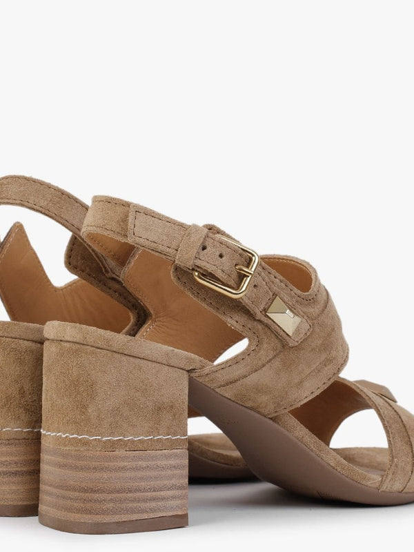 Caprese Tan Suede Block Heeled Sandals