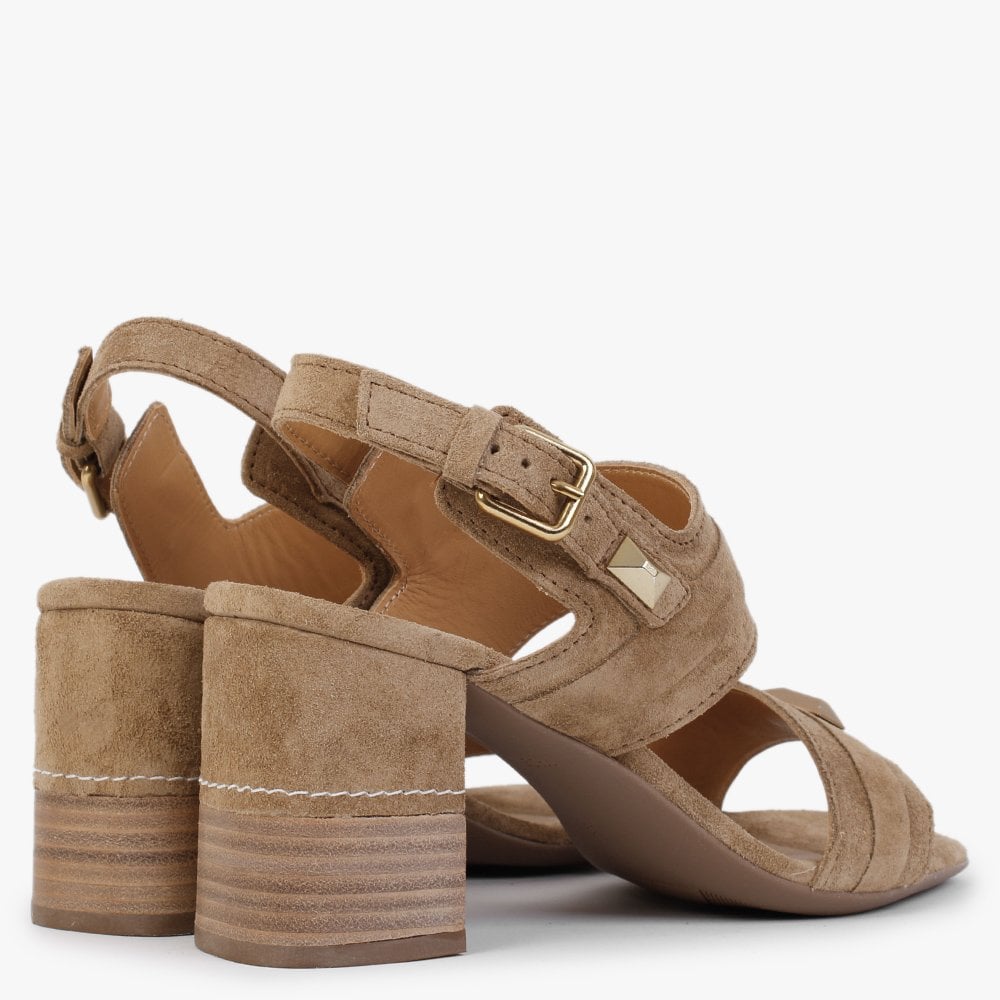 Caprese Tan Suede Block Heeled Sandals