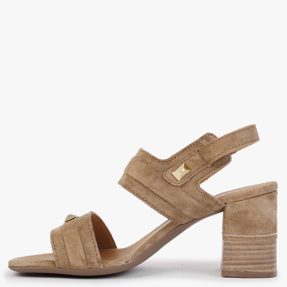 Caprese Tan Suede Block Heeled Sandals