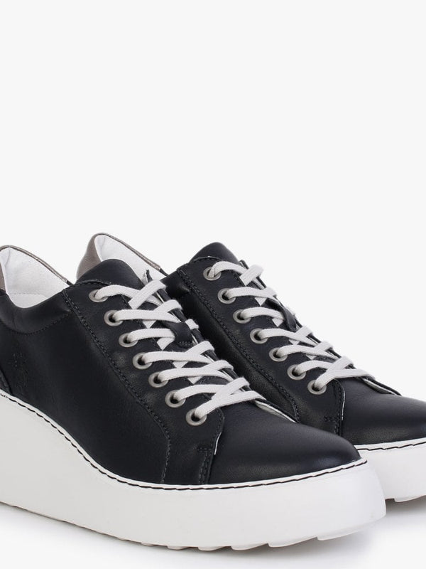 Dile Black Leather Wedge Trainers