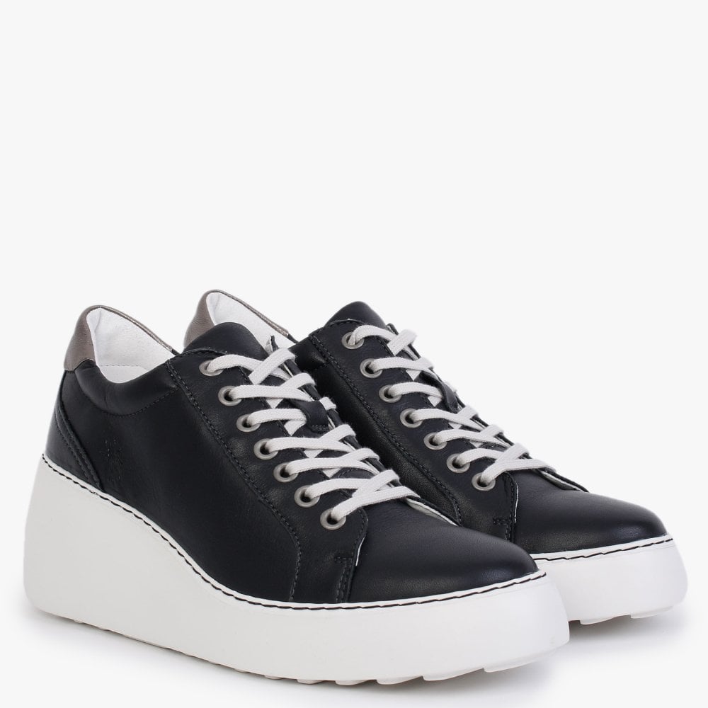 Dile Black Leather Wedge Trainers