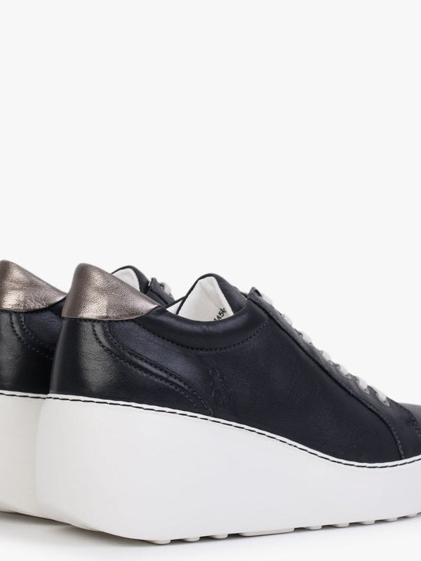 Dile Black Leather Wedge Trainers