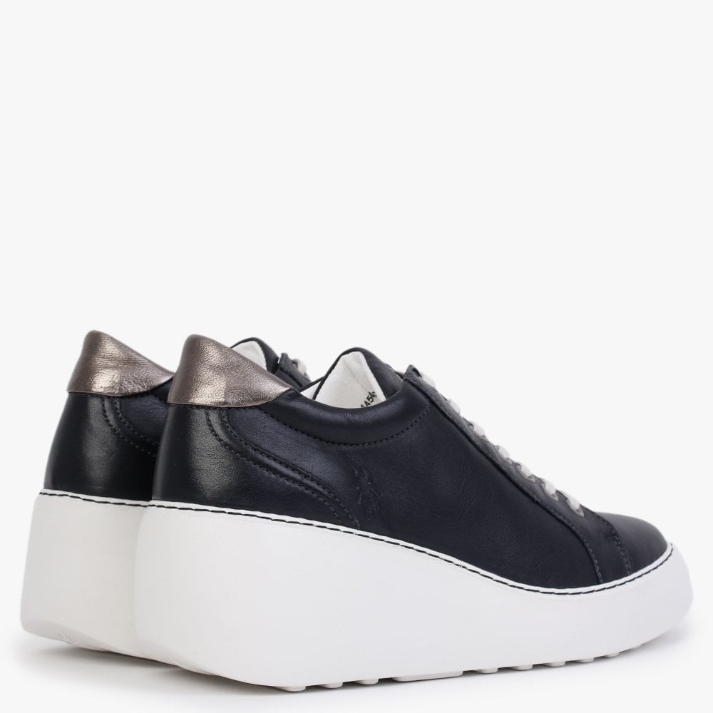 Dile Black Leather Wedge Trainers