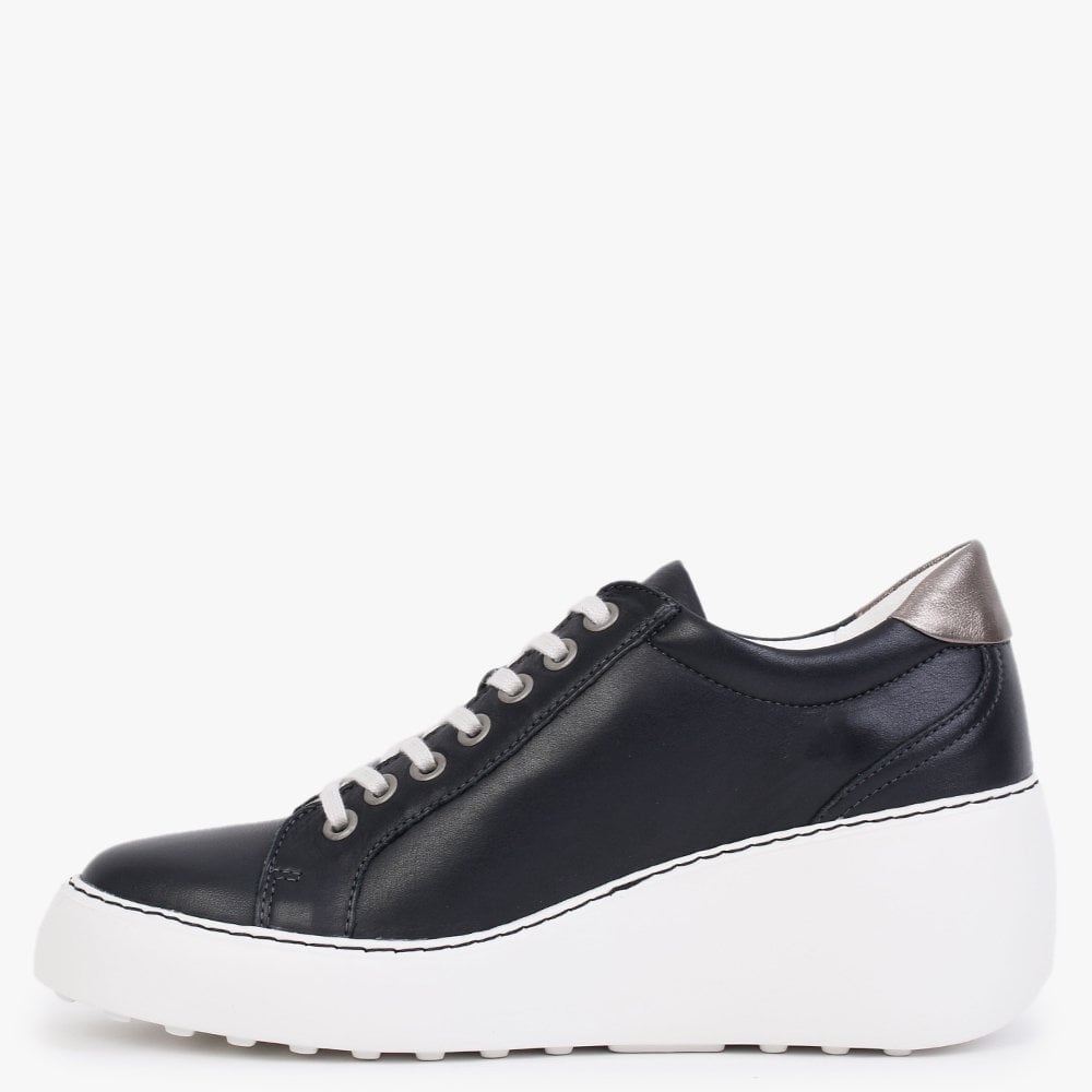 Dile Black Leather Wedge Trainers