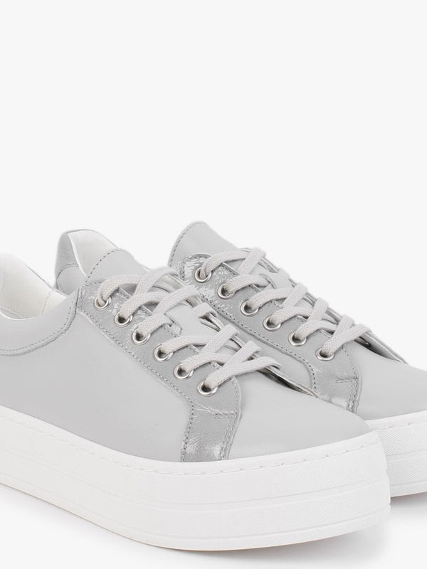 Suri II Grey Leather Patent Trim Flatform Trainers