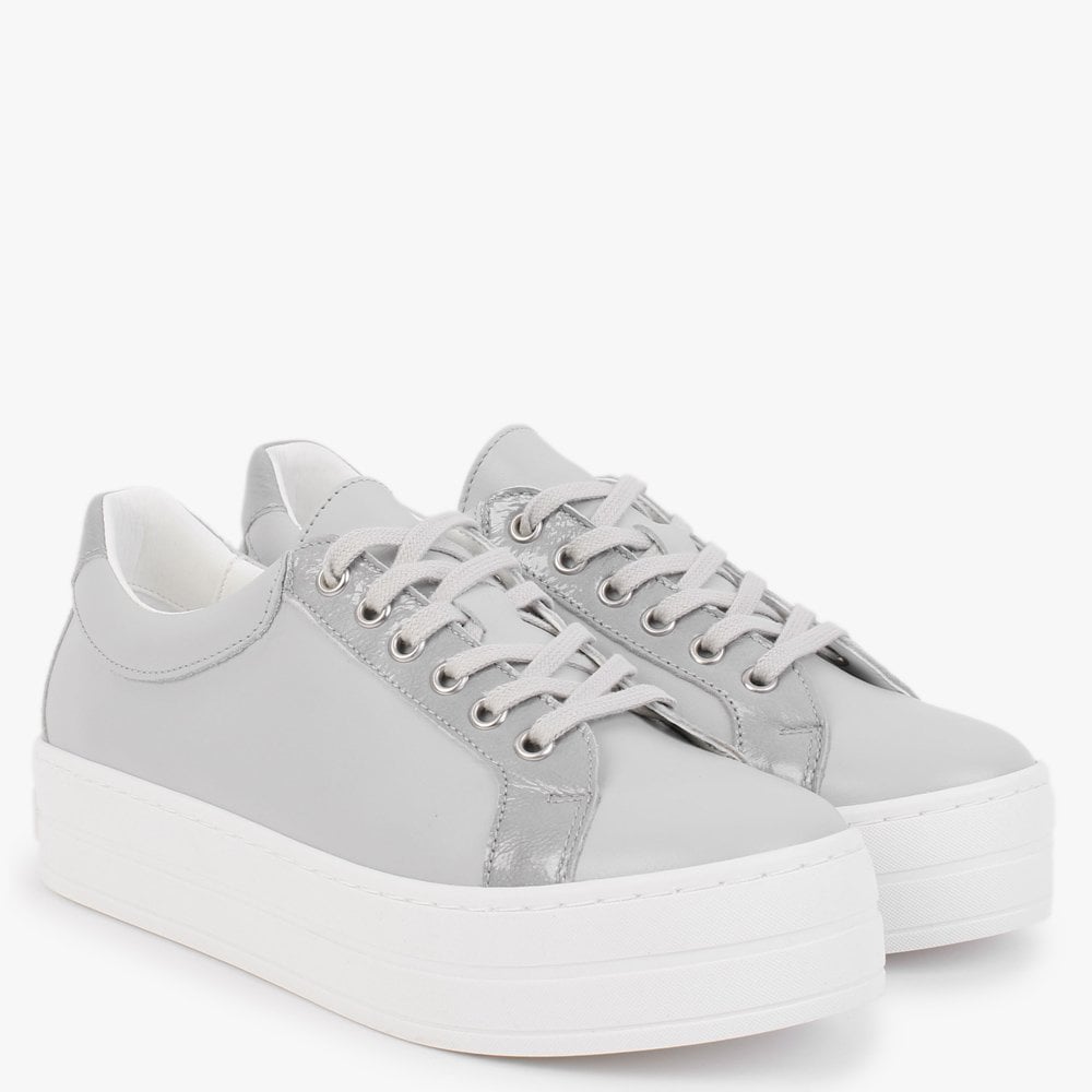 Suri II Grey Leather Patent Trim Flatform Trainers