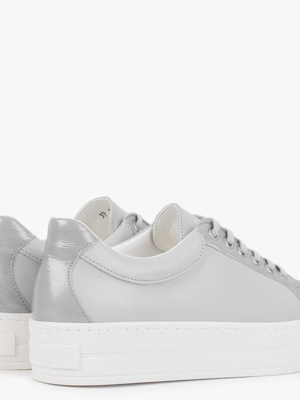 Suri II Grey Leather Patent Trim Flatform Trainers