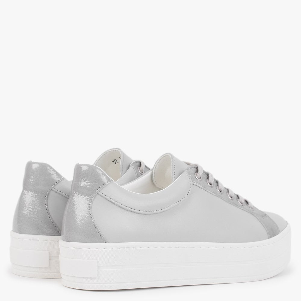 Suri II Grey Leather Patent Trim Flatform Trainers