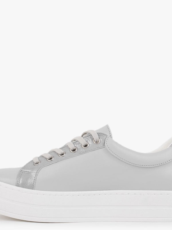 Suri II Grey Leather Patent Trim Flatform Trainers