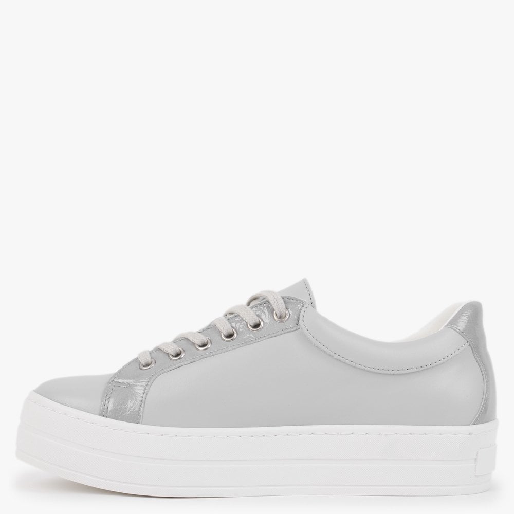 Suri II Grey Leather Patent Trim Flatform Trainers