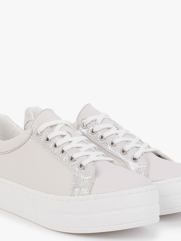 Suri II Cream Leather Metallic Trim Flatform Trainers