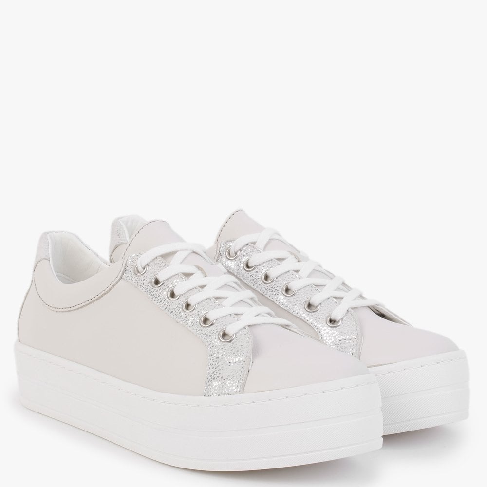 Suri II Cream Leather Metallic Trim Flatform Trainers