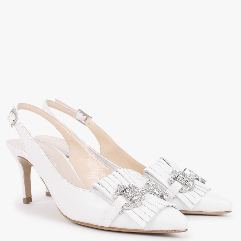 Alunar White Leather Sling Back Heels