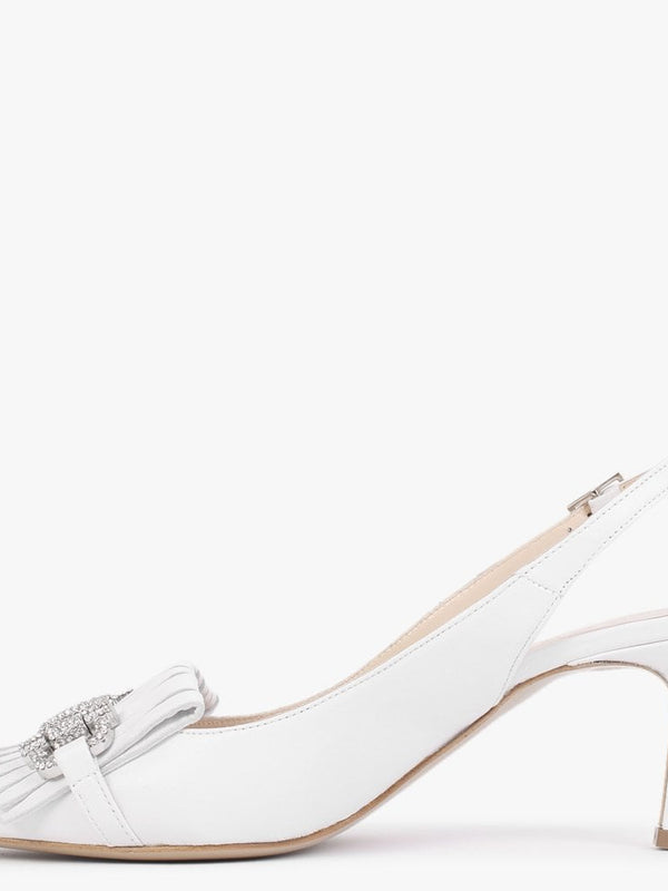 Alunar White Leather Sling Back Heels