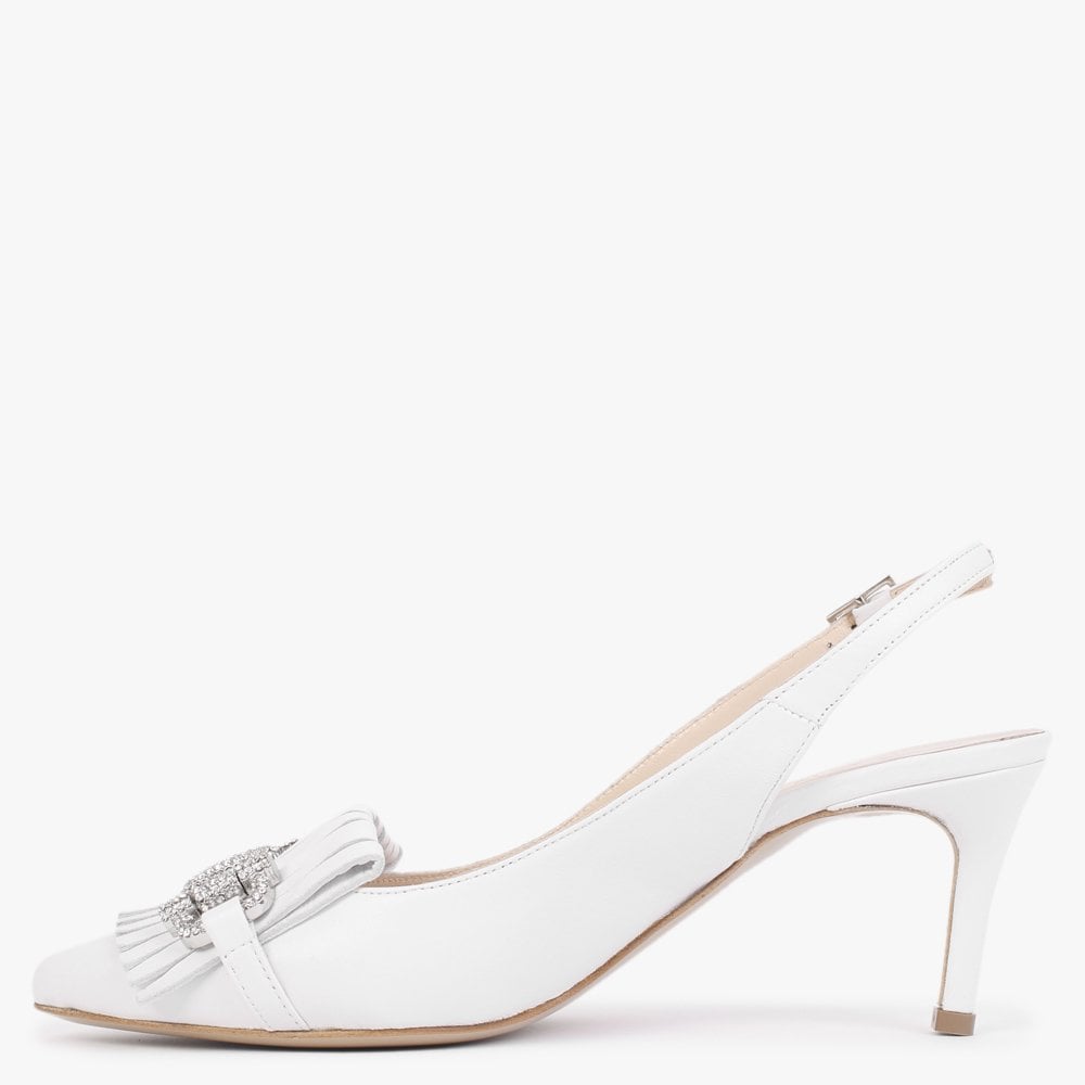 Alunar White Leather Sling Back Heels