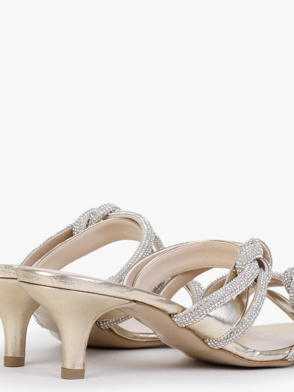 Kitante Gold Diamante Trim Two Bar Kitten Heels