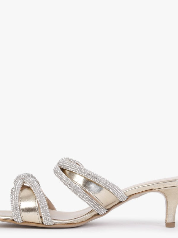 Kitante Gold Diamante Trim Two Bar Kitten Heels