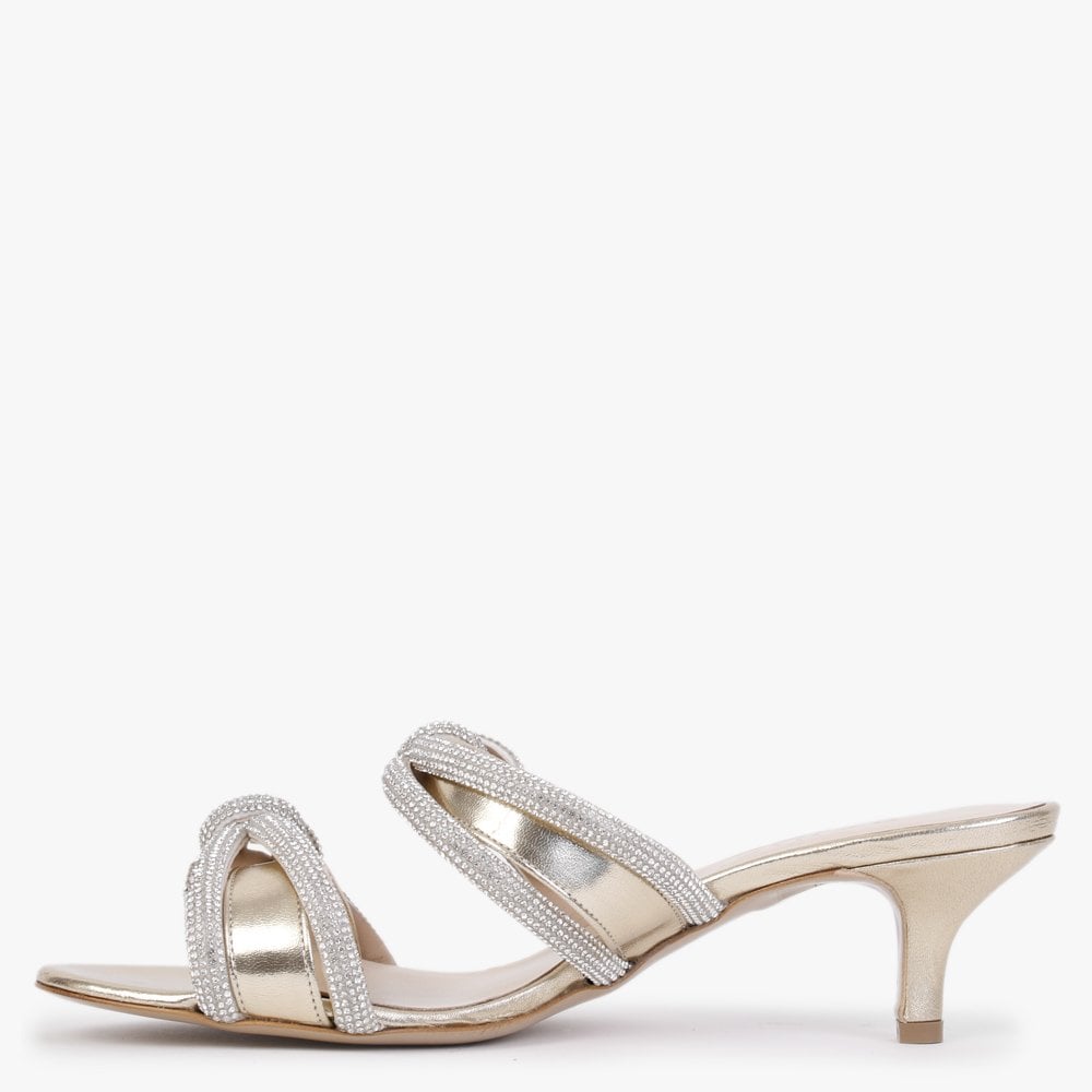 Kitante Gold Diamante Trim Two Bar Kitten Heels