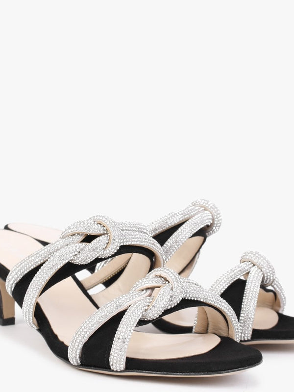 Kitante Black Diamante Trim Two Bar Kitten Heels