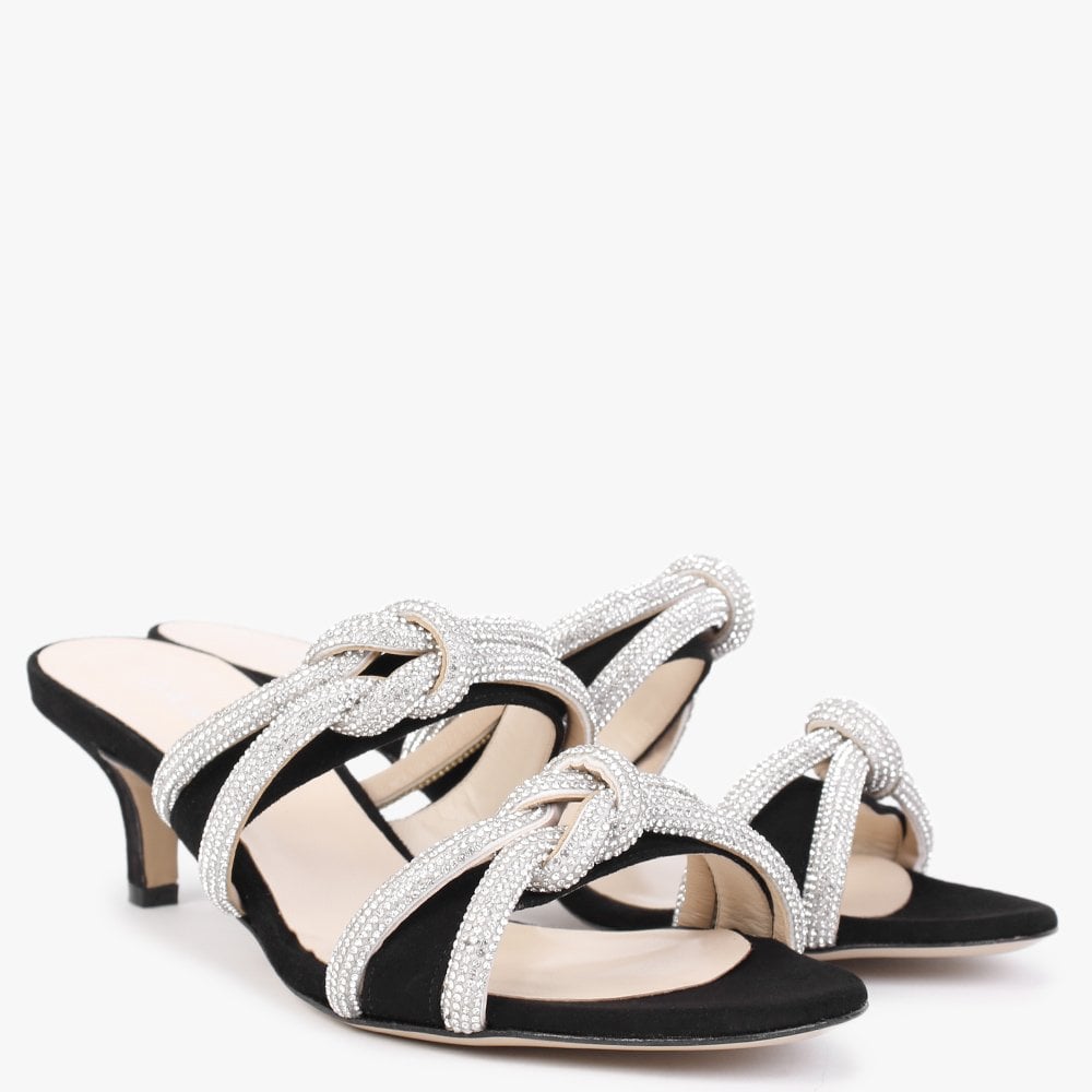 Kitante Black Diamante Trim Two Bar Kitten Heels