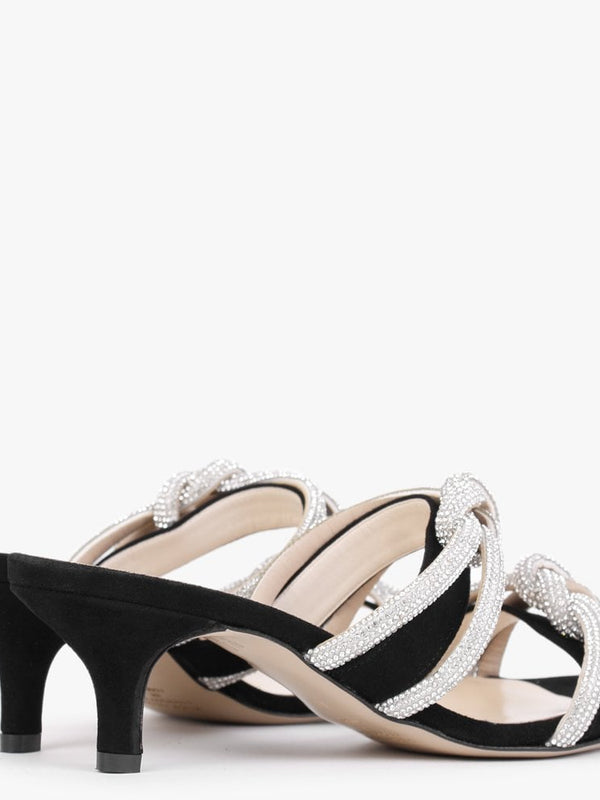 Kitante Black Diamante Trim Two Bar Kitten Heels