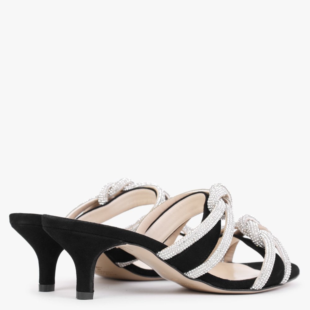 Kitante Black Diamante Trim Two Bar Kitten Heels