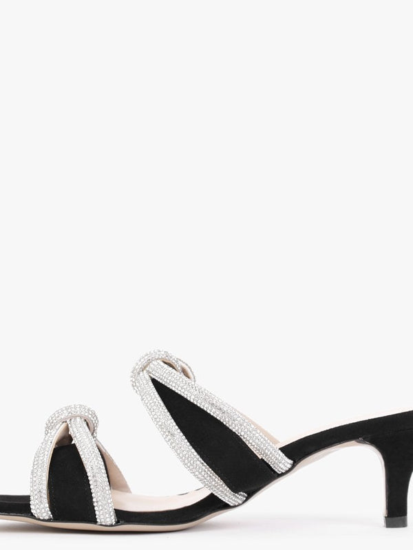Kitante Black Diamante Trim Two Bar Kitten Heels