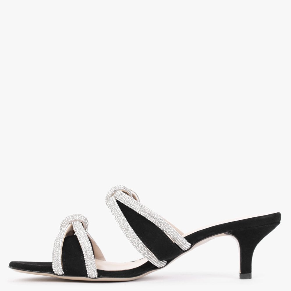 Kitante Black Diamante Trim Two Bar Kitten Heels